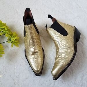 FREE PEOPLE Gold Croc Embossed Beau Western Chelsea Ankle Booties